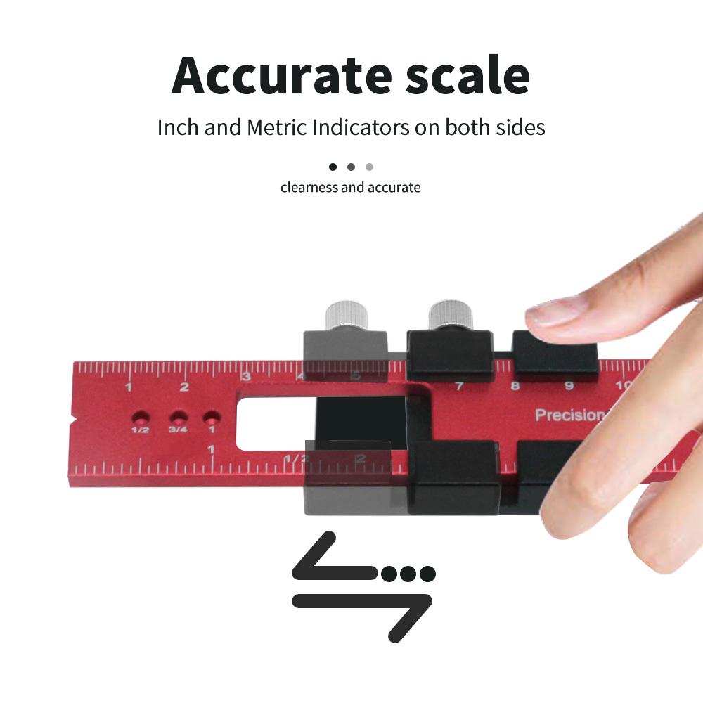 Woodworking Precision Pocket Ruler Aluminum Slide Ruler Inch and Metric T-Scribe Ruler Square Layout Tool with Slide Stop
