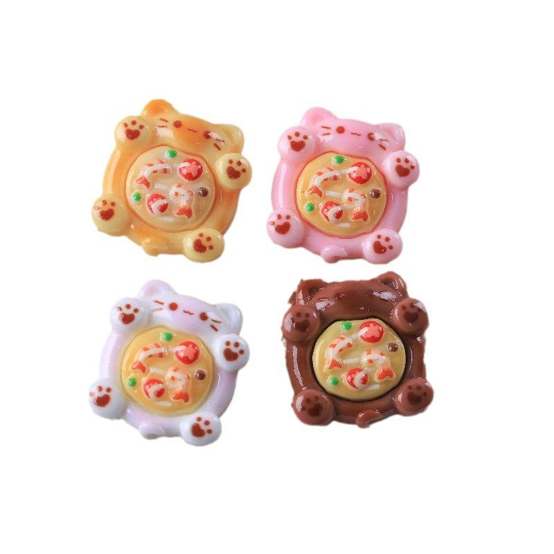 Adorable Cat Pizza DIY Keychain Kit: Includes Handmade Materials, Resin, Patch, Cream Glue, and Accessories for Food Play Simulation.