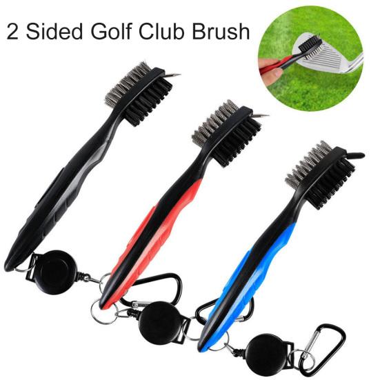 Portable Double Side Golf Club Cleaning Brush with Retractable Line Carabiner