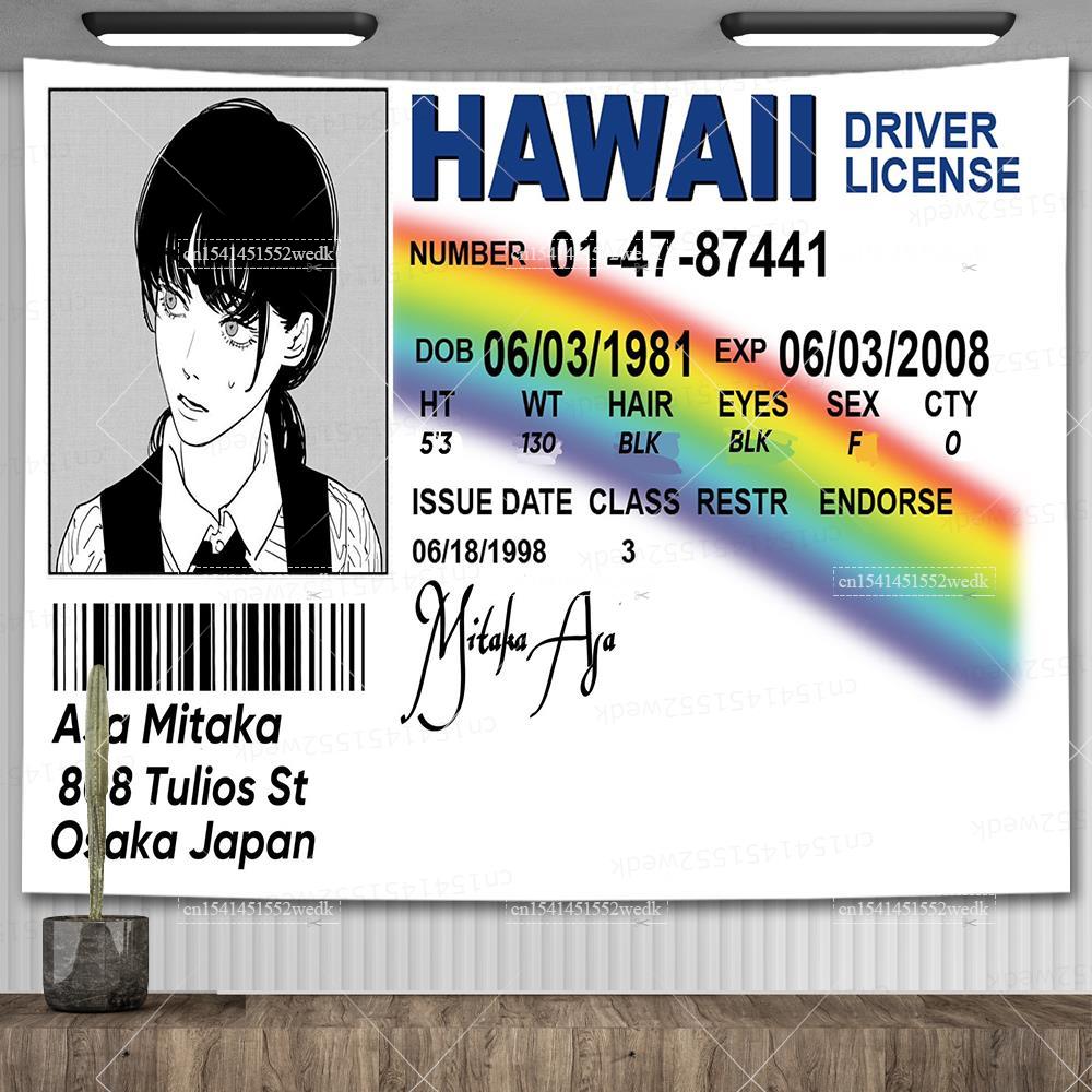 Asa Mitaka ID Flag Hawaii Driver License Wall Hanging Tapestry Funny Anime Tapestries Aesthetic Room Decoration Art Posters