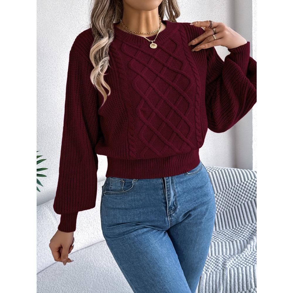 Women's Oversized Relaxed-Fit Solid-Colour Cable-Knit Long-Sleeved Tapered-Waist Pullover Sweater for Autumn/Winter Women's Knitted Sweater