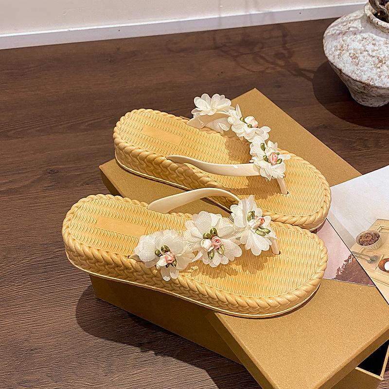 

Women s 3D Floral Flat Sandals Boho Braided Flower Flip Flops Lightweight Slide Shoes Summer Non-Slip Slippers Open Toe Beach Dress Shoes for Women 40/41 абрикосовий