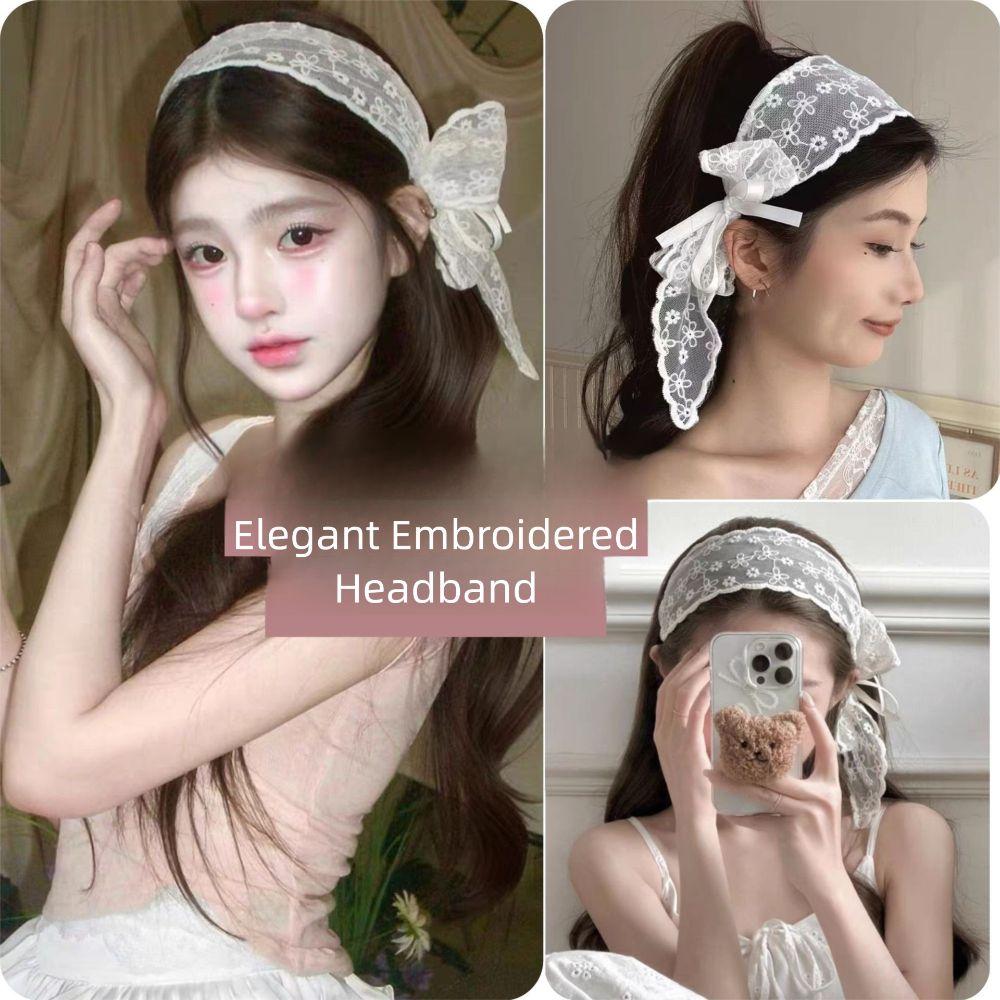 Popular French Style Knot Headband Lace Bow Ribbon Hair Hoops Sweet Wide Ribbon Hair Clip Women
