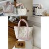 Stylish Korean Canvas Tote Bag With Floral Patchwork Design For Casual Use And Shopping