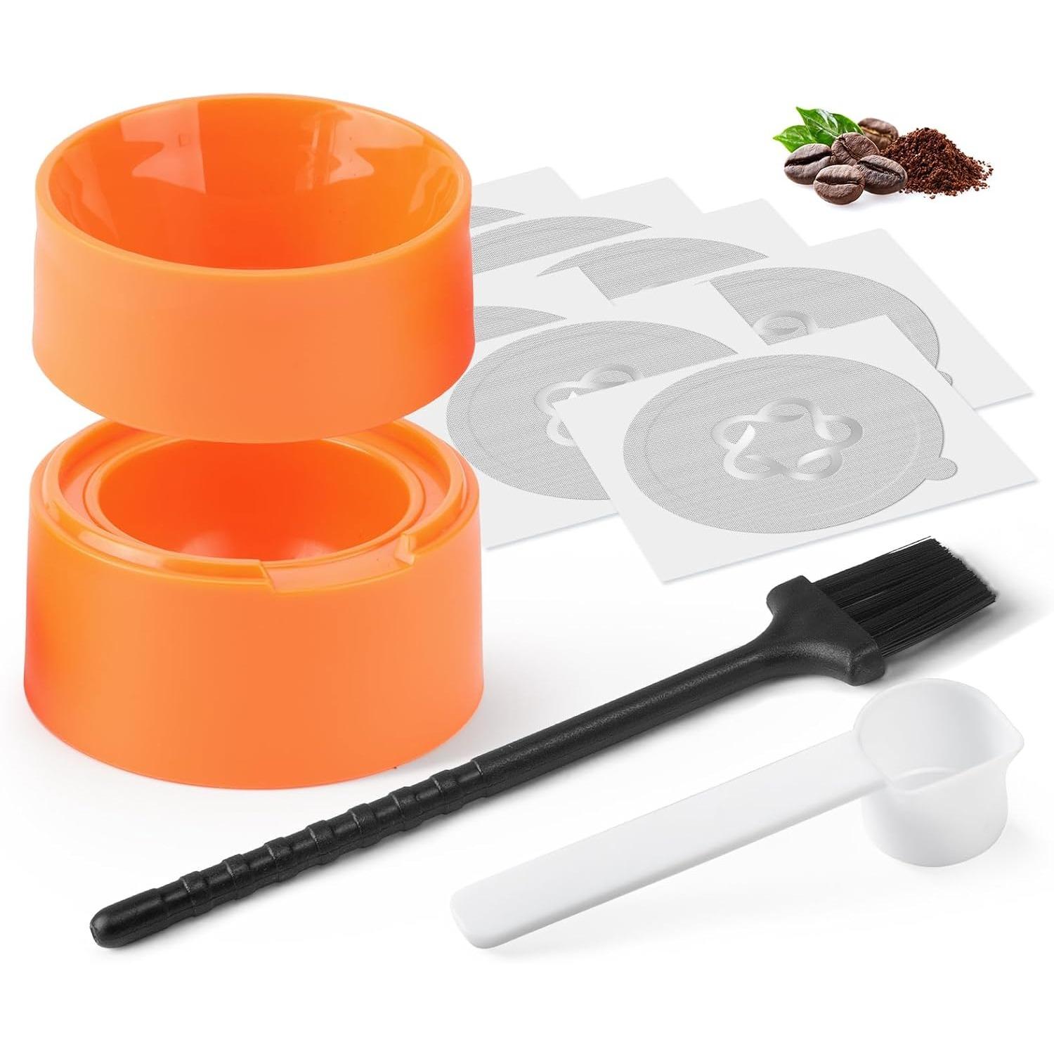 

Reusable Capsule Refill Kit for NS Vertuo Pods with 100 Pcs Aluminum Foil Seal Lids 62mm,Capsule Holder, Brush & Scoop fit for Vertuoline помаранчевий
