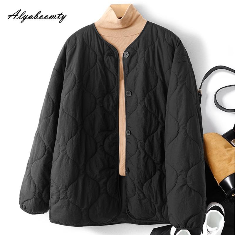 Plus Size Autumn Winter Women Basic Parka O Neck Black Apricot Casual Loose Warm Coat Simple Cotton Ladies' All-Match Outerwear
