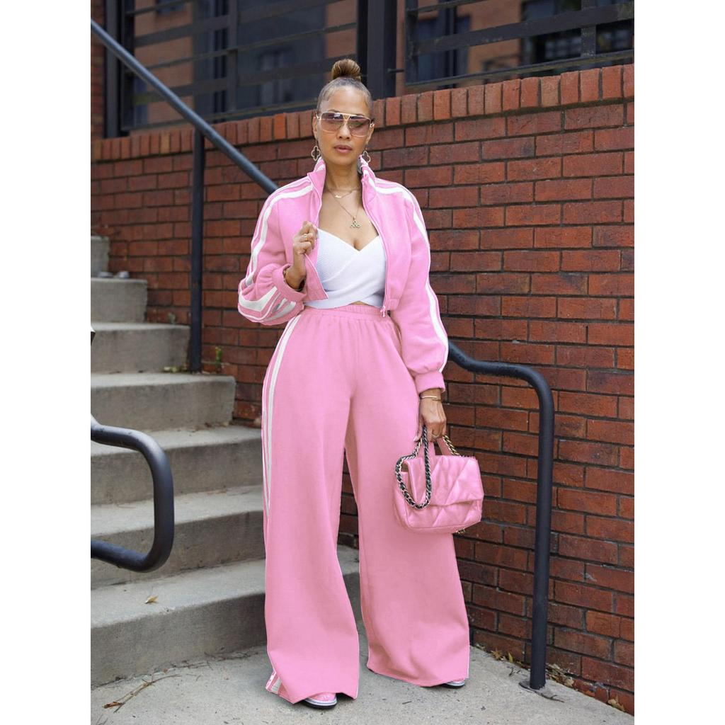 Women's Set Long Sleeve Striped Sweatshirt+Straight Pants  Fall Street Two 2 Piece Sets Outfits Sportwear