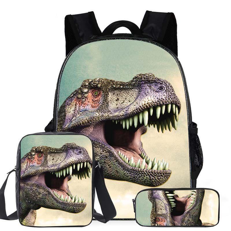 Klassischer Beliebter Cartoon Dinosaurier 3D Gedruckt 3tlg/Set Schüler Schultaschen Laptop Tagesrucksack Rucksack Schräge Umhängetasche Federmäppchen