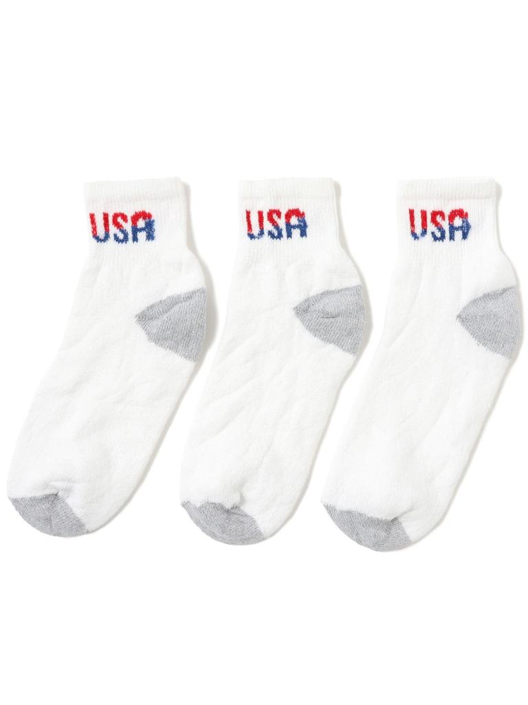 Beams Boy THE RAILROAD SOCK USA Quarter Socks, 3-Piece Set, Women's, White