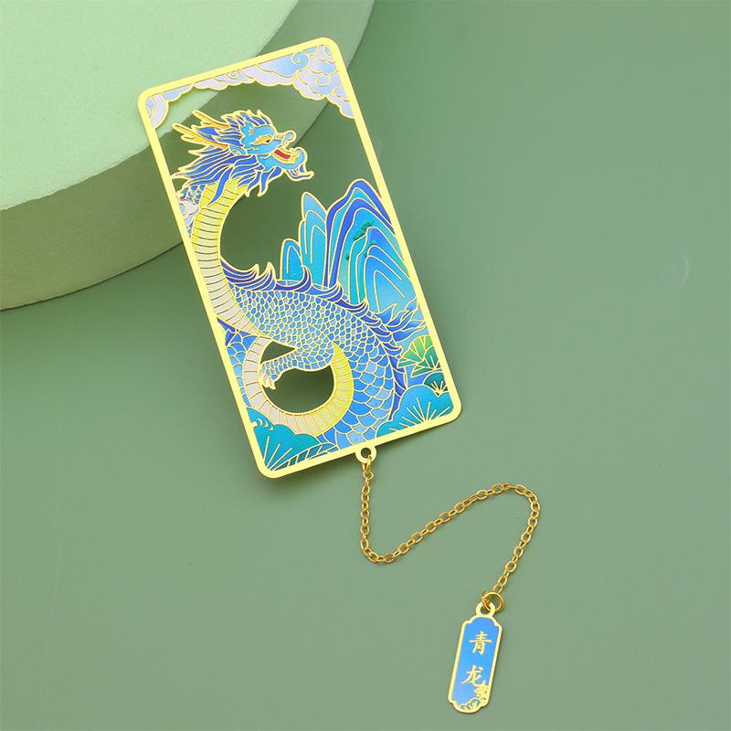 Hollow Brass Metal Bookmark Chinese Style Vintage Tiger Dragon Bookmarks Tassel Pendant Decorative Student Gift School Stationer
