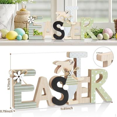 Velikonoční dřevěný stolní nápis Králík Dekorativní ozdoba Dřevěná ozdoba na krb