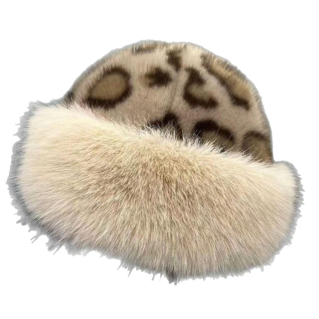 2024 Women's Retro Leopard Print Plush Hat – Warm, Thick, Cold-Proof, Slimming Face and Ear Protection for Autumn and Winter.