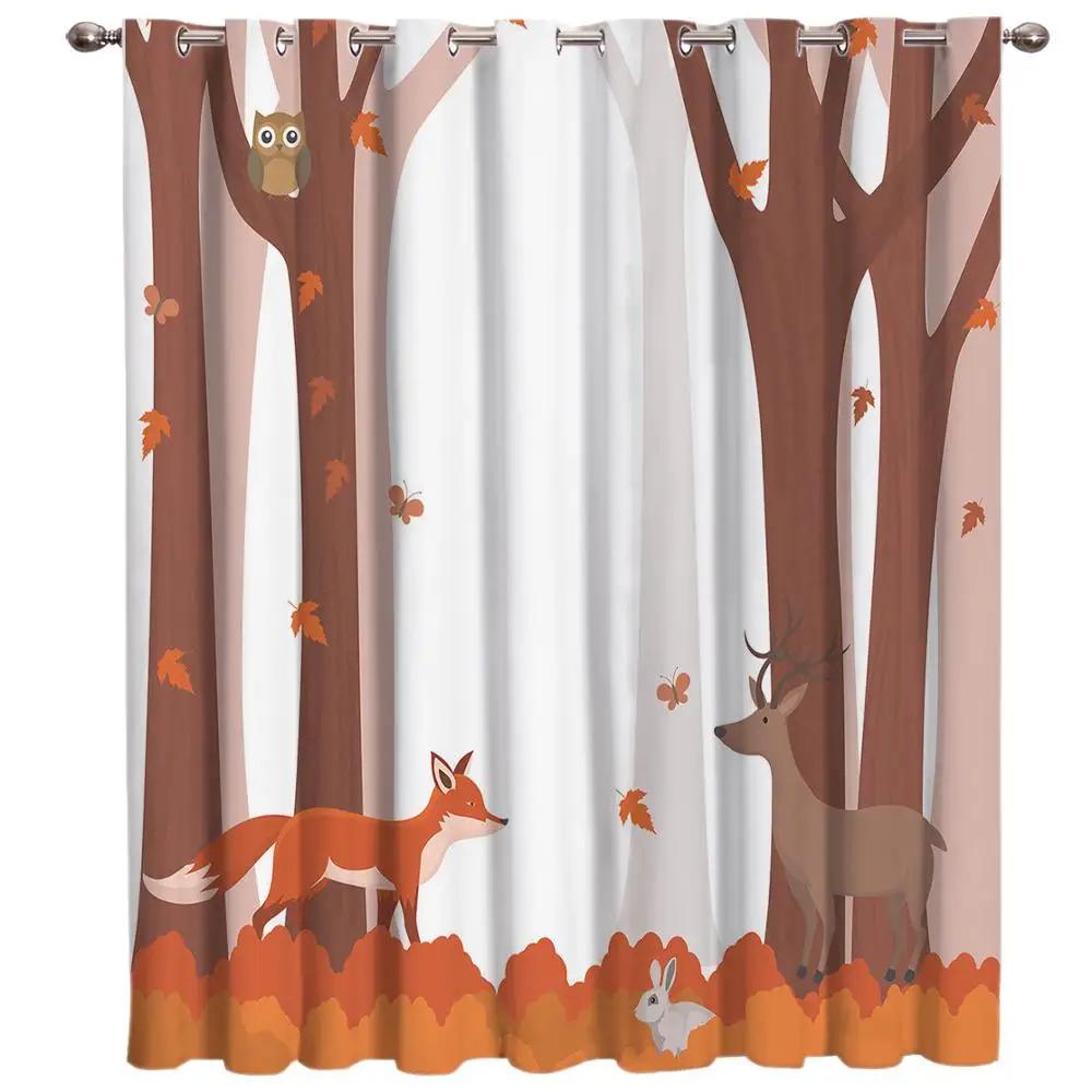 Cartoon Forest Animal Tree Fox Bear Rabbit Child Window Curtains Curtains for Living Room Decorative Items Living Room 2Panels