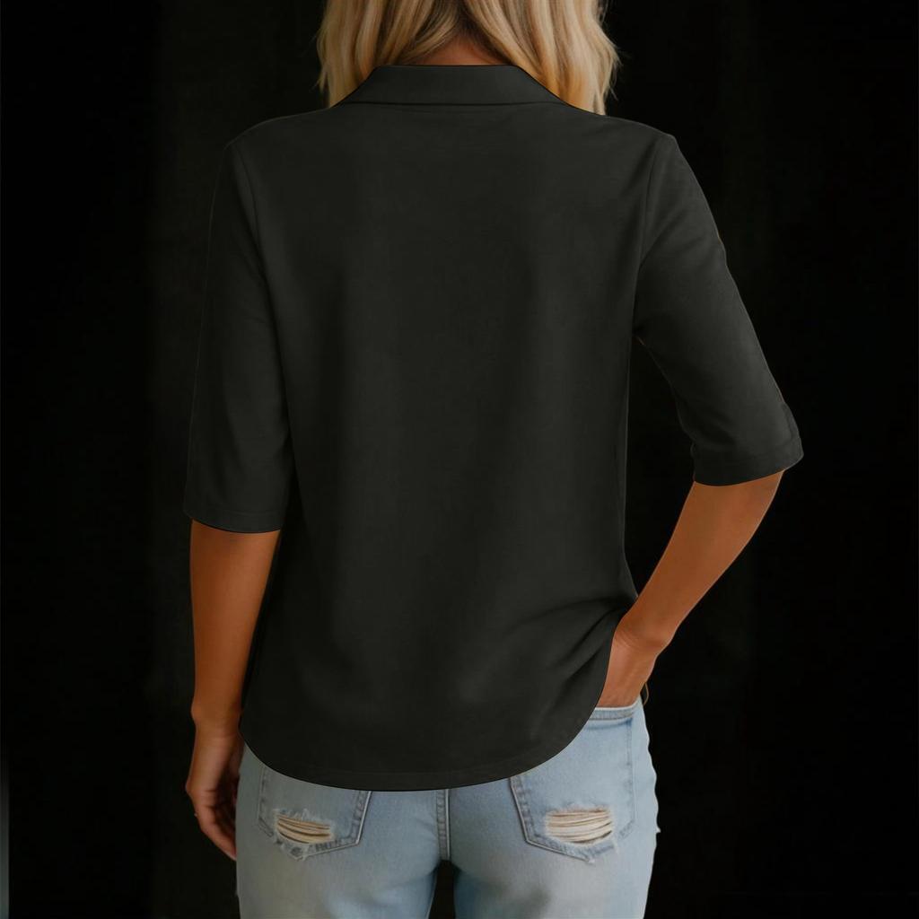 Damen-Poloshirt mit halber Knopfleiste, Mittellang, Lockerer Schnitt, Lässiges Oberteil, Geeignet für den Alltag und einen entspannten Stil