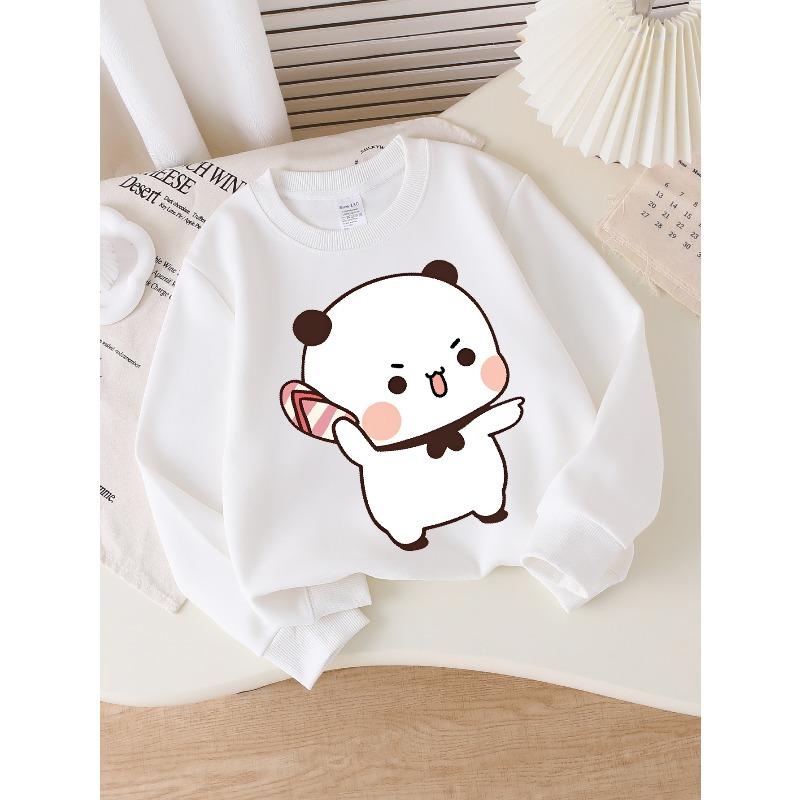 European sizes Kids' Crewneck Sweatshirt Cute Panda Holding Candy Stripe , Sportswear And Casual Wear, Soft And Comfortable