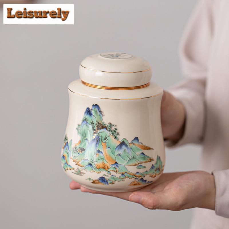 750ml Chinesische Landschaftsmuster Tee-Dosen-Organizer Feuchtigkeitsdicht Ästhetischer Vorratsbehälter Tee-Dose Teegeschirr Dekoration