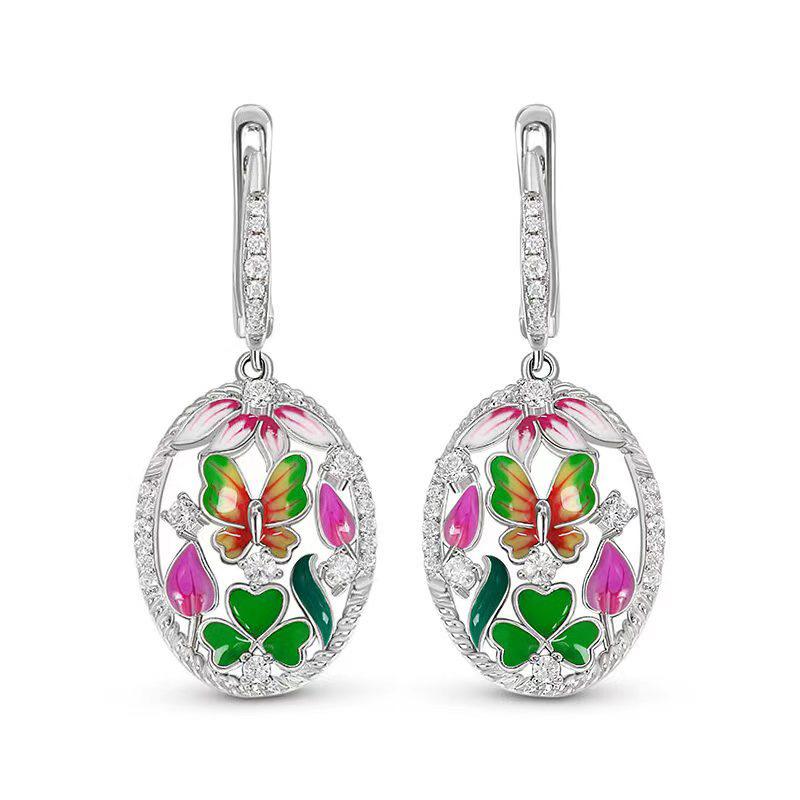 2026 New Handmade Enamel Dynamic Flower Eardrops with Drip Oil, Fresh Flowers Inlaid Zircon, Fashionable Rural Style Jewelry