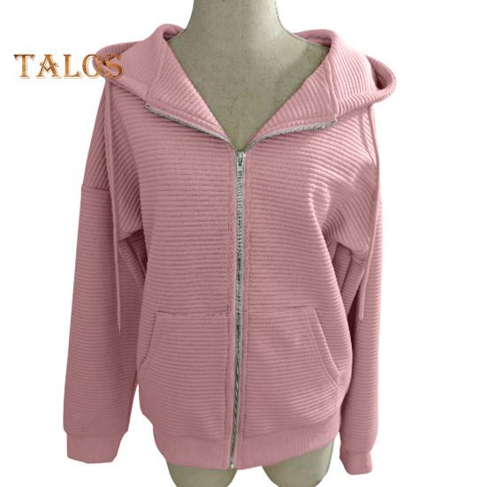 Høst Vinter Kvinner Glidelås Kåpe Hette Ren Farge Glidelås Varme Lange Ermer Snøring Lommer Stripe Elastisk mansjett Hem Sportsjakke