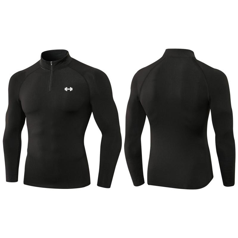 Muscleguys Kompressionsfeder Herren Langarm Sport-Poloshirts Fitness Laufen T-Shirts Hantel-Aufdruck Eng Anliegend Joggen Fitnessstudio Muskelkleidung