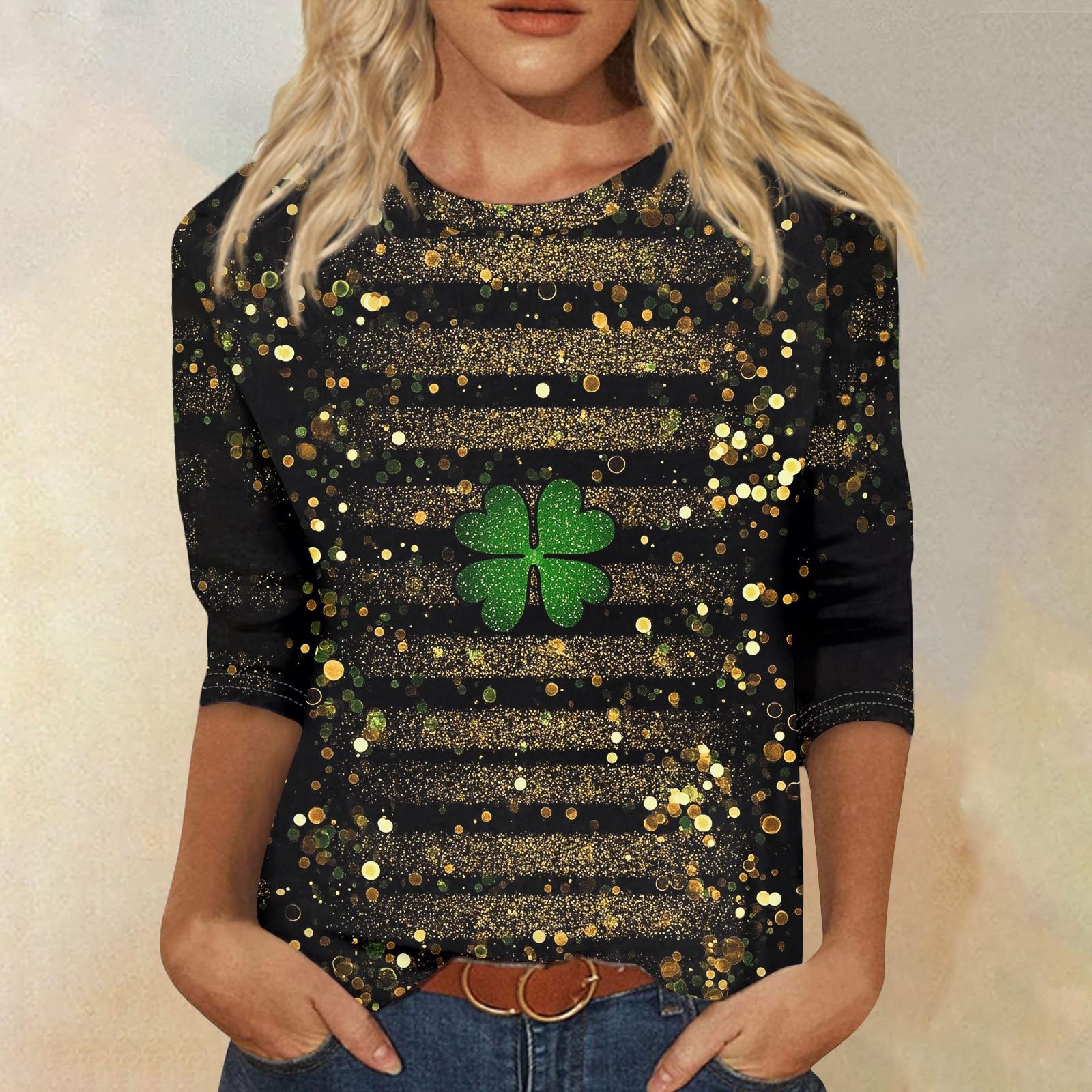 

Женская мода повседневная рубашка с круглым вырезом и принтом в виде семиточечного рукава L