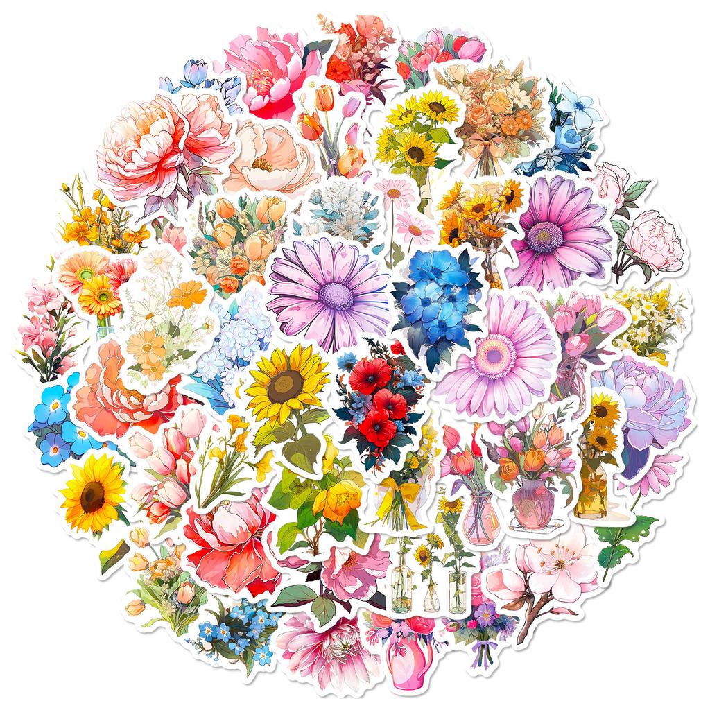 50 Sheets Of Flower Series Plant Flowers Rich Flowers In The World Various Flowers Stickers Hand Account Decorative Stickers