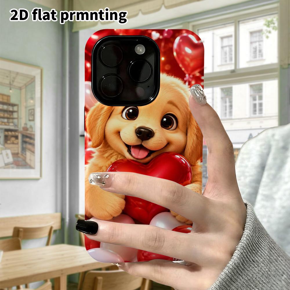 Phone Case: 2D Flat Design Suitable for iPhone 18, 17, 16, 15, 14, 13 Pro Film Protective Case, Couple Style, Golden Retriever Puppy, Christmas and Ha