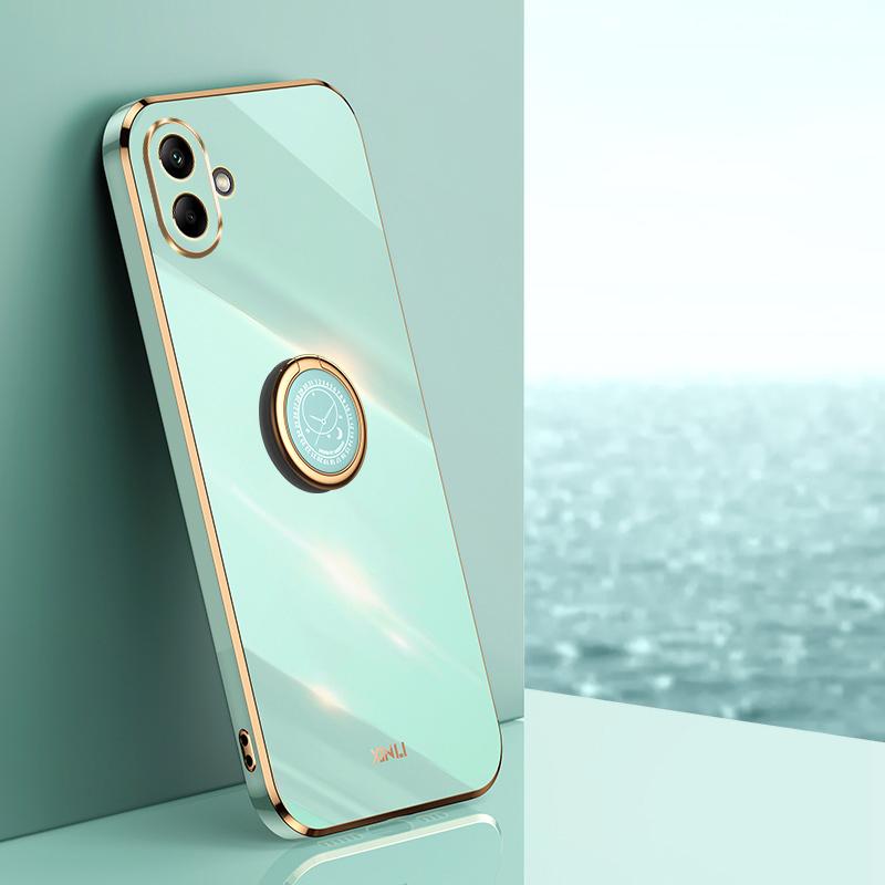 

XINLI For Samsung Galaxy A06 4G Case Ring Kickstand Electroplating TPU Phone Cover White