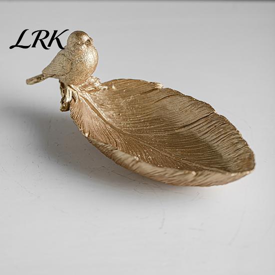 Stylish Home Accents Elegant Bird Leaf Shaped Trinket Dish, Resin Jewelry Tray, Vintage Gold Ring Decorative Entrance Tray Holder for Nightstand