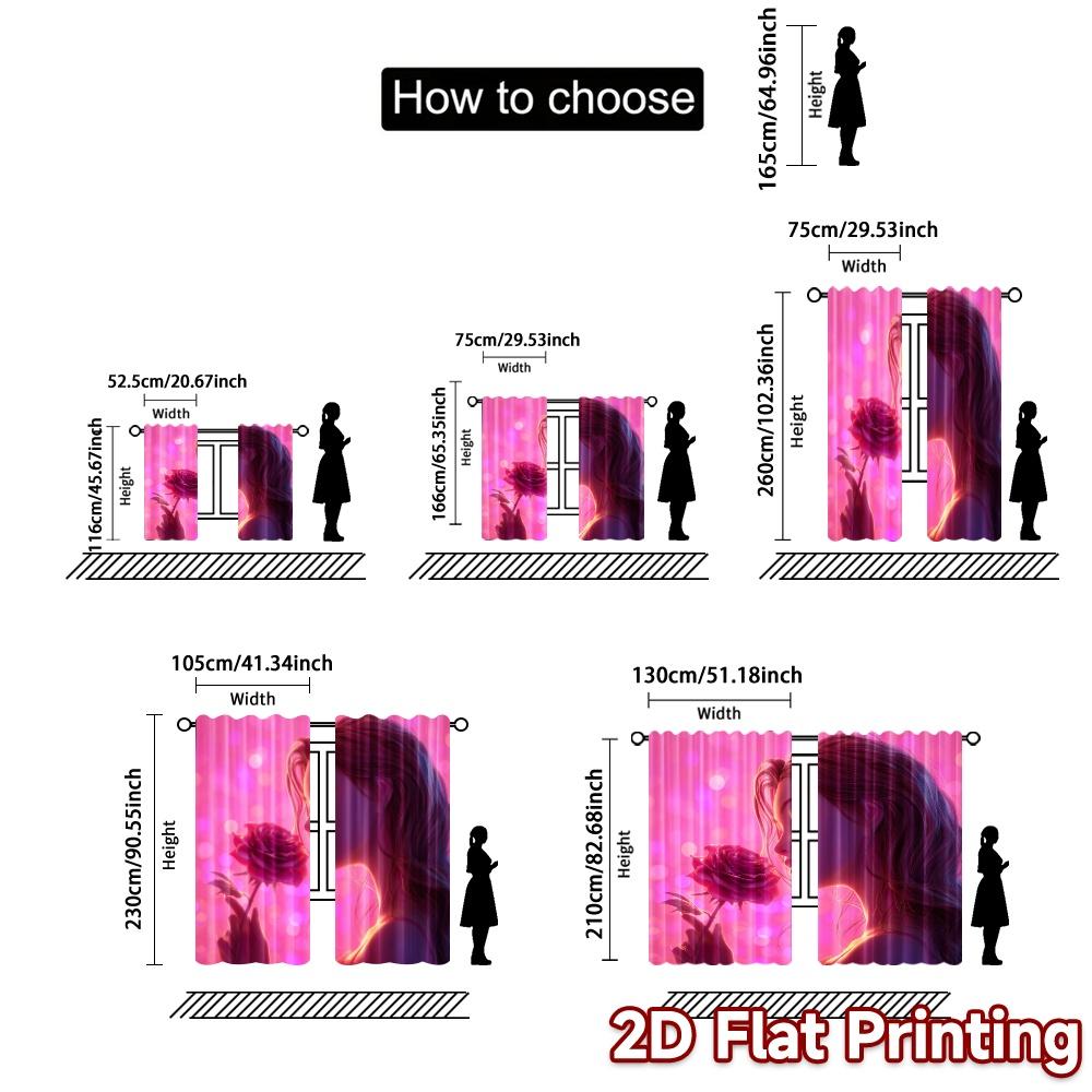 2pcs, 2D FLAT PRINTING Curtains (Without Rod) Blooming Glow Chic Curtains Digital Printed Versatile Polyester Fabric Curtains