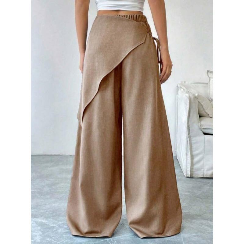 Pantaloni da Tuta Irregolari Larghi con Lacci per Donna Nuovo Design Slim a Gamba Larga per Donna Ufficio Monocolore Primavera Autunno Casual Moda Ufficio Pantaloni