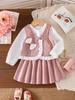 Girls' European & American Style White Long-Sleeved Shirt, Vest & Skirt Set
