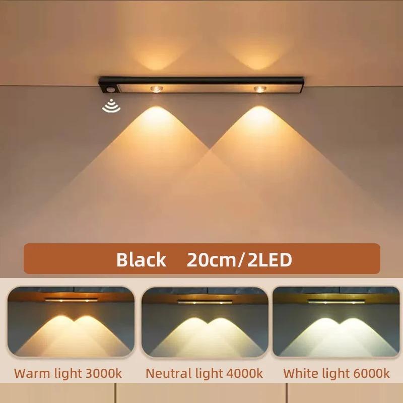 Lumières LED Ultra Fines Sous Meuble Capteur de Mouvement Veilleuse Sans Fil 3 Couleurs Graduables Pour Meuble de Cuisine Chambre Penderie Ligh