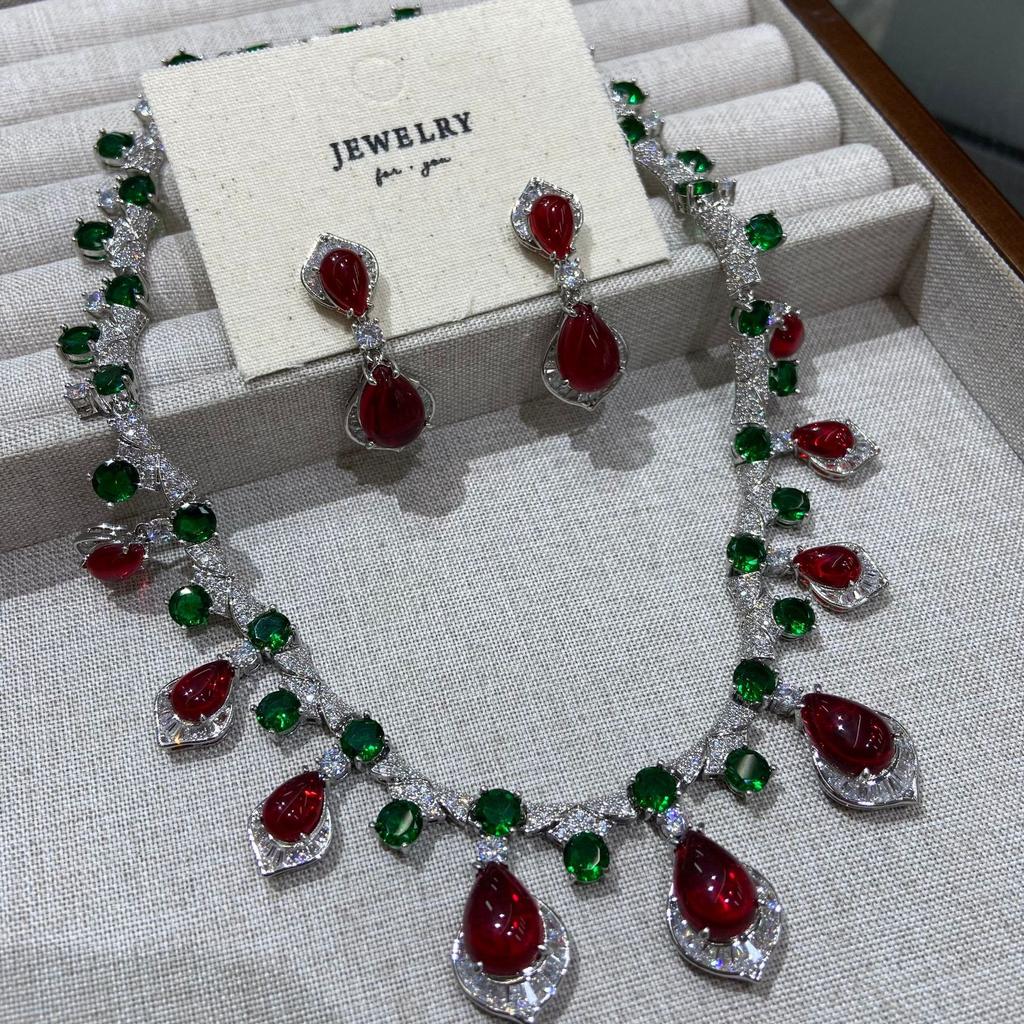 Heavy Industry Necklace Earrings Set Winter Women'S High Sense Water Drop Zircon Jewelry Light Luxury