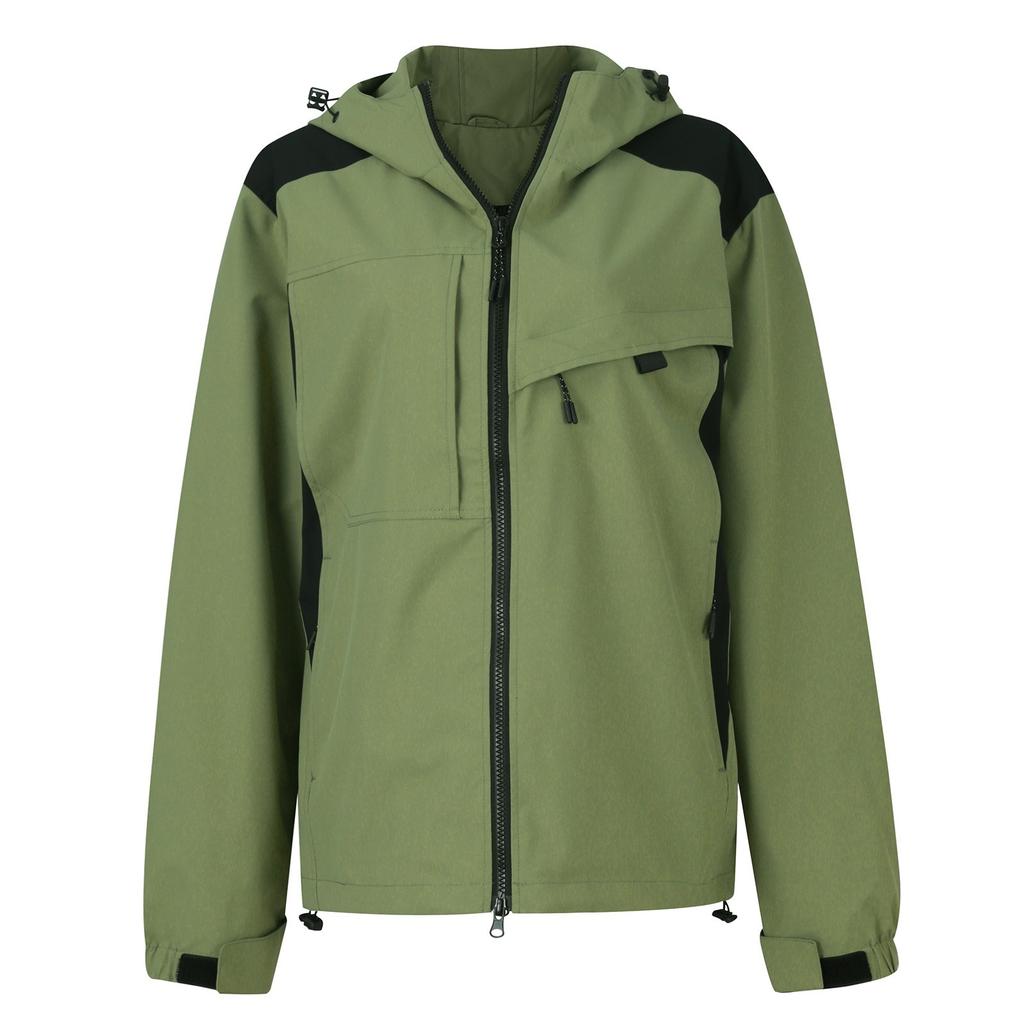 Women's Solid-color Hooded Long-sleeved Windbreaker, Mountaineering Sports Windbreaker, Jacket And Top