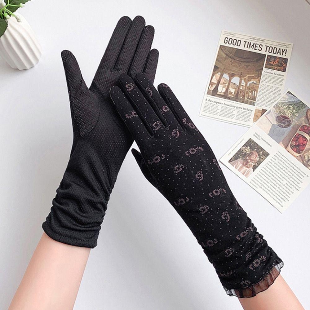 Cotton Touch Screen Mid-length Mittens Sunscreen Gloves Riding Driving Gloves Women Gloves