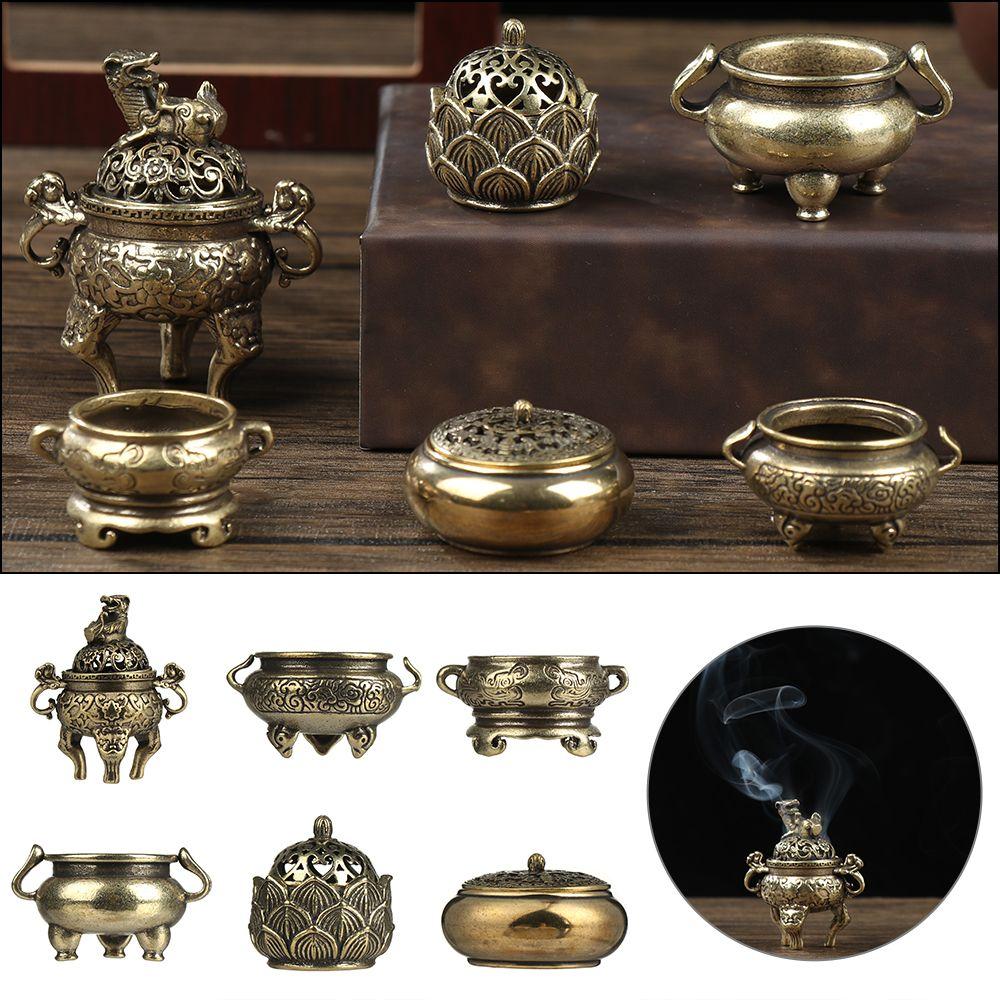 Chinese Ancient Style Home Decoration Cense Stick Holder Mini Qilin Head Hollow Lotus Retro Brass Censer Incense Burner