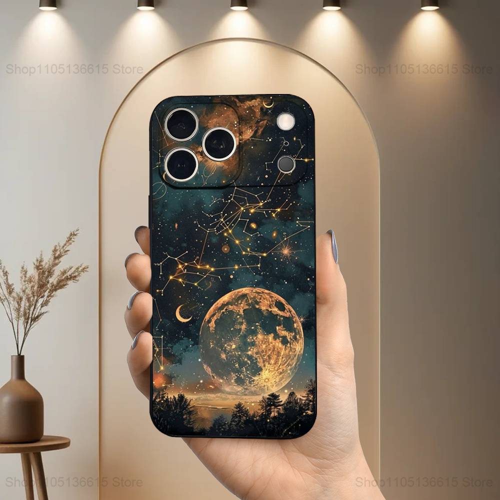 Twelve Constellations Art Phone Case For iPhone 15,14,13,17,16,12,11,Plus,Pro Max,XS,X,Mini,8,7,XR,SE,Soft Silicone Black