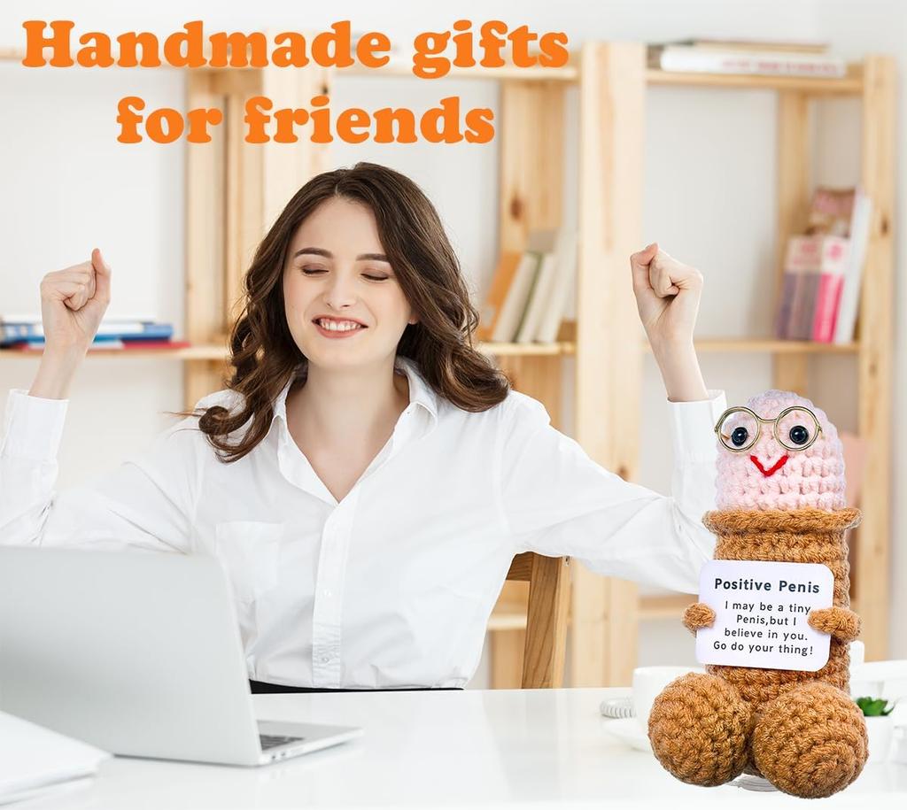 Emotional Support Plushies Positive Crochet Animal with Positive Messages,Fun Things Gag Weird Stuff Gifts for Boyfriends,Husband Adult(Brown Doll1pcs