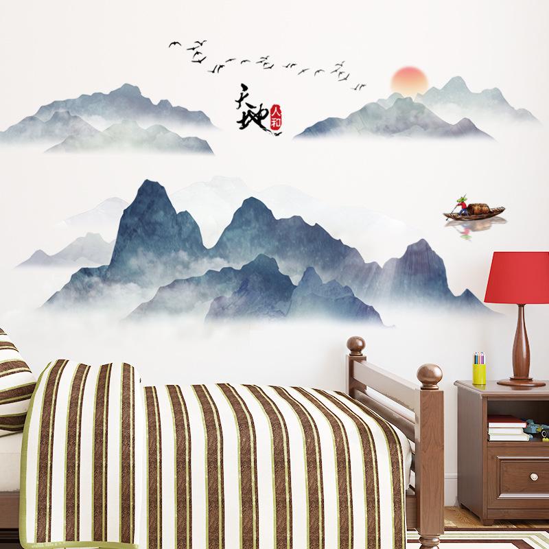 Chinese Ink Landscape Self Adhesive Wallpaper for Bedroom Office Study Living Room Wall Decor Home Sticker