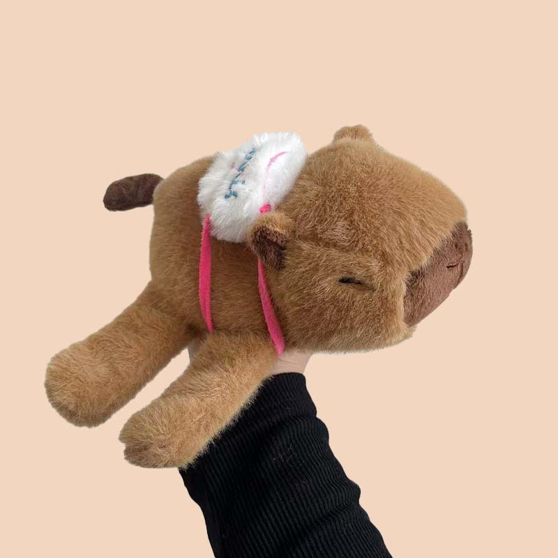 Dolphin Puff Ring Plush Toy Dark Brown Plush Doll Simulation Animal with Bad Hands, Backpack, Tail Can Shake