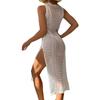 Damen Sexy Strickkleid mit Cutouts und Schlitz Strand-Überwurf
