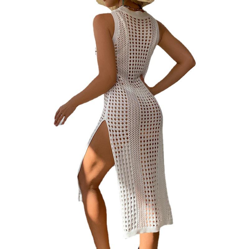 Damen Sexy Strickkleid mit Cutouts und Schlitz Strand-Überwurf