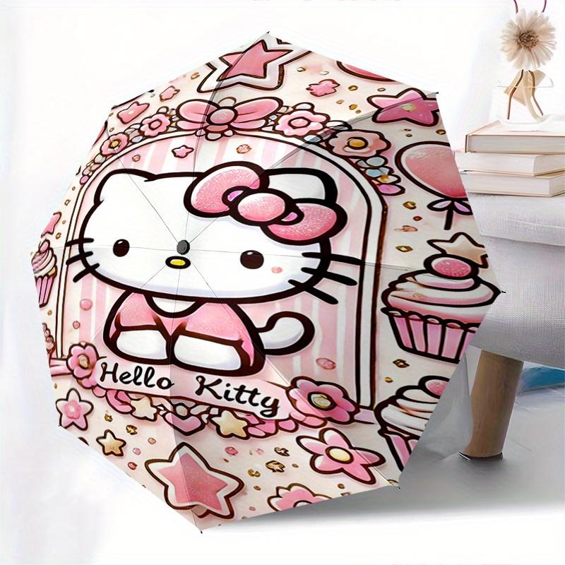 Hello Kitty,Kawaii Automatic Folding Umbrella-Simple 8-Rib Design, Bright Cartoon Pattern, Durable Iron Frame, Suitable For Travel, Outdoor,