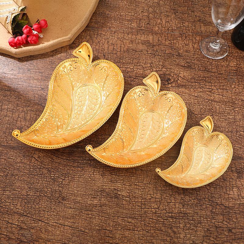 Metal Leaf Snack Plate Vintage Zinc Alloy Leaf Shaped Appetizer Platter Food Serving Plates