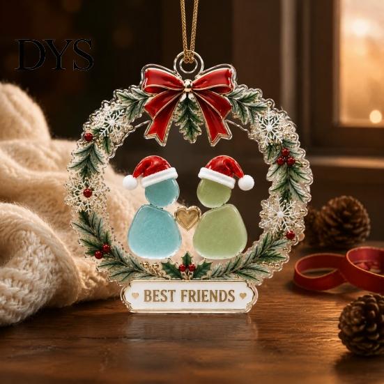 Durable Acrylic Holiday Pendant Best Friends Christmas Wreath Pendant, Hanging Ornament, Party Ornaments Decorative Piece for Decoration Indoor