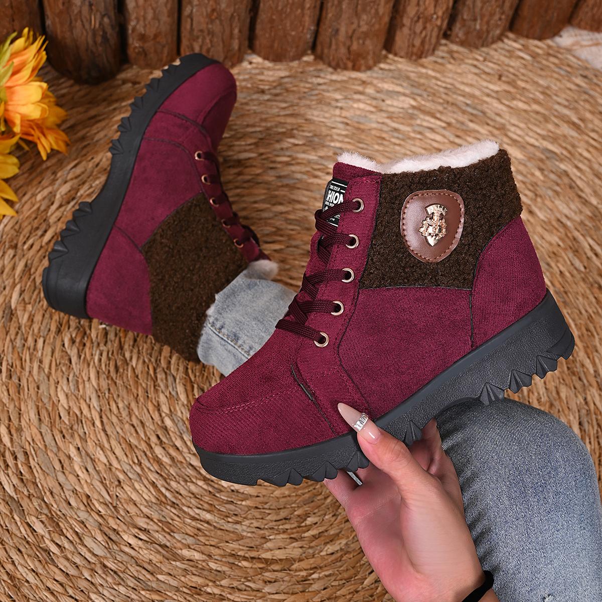 

Женские теплые зимние ботинки, новые, с круглым носком, из замши и хлопка, женские ботильоны на шнуровке, на платформе, противоскользящие, до щиколотки, De Mujer 35