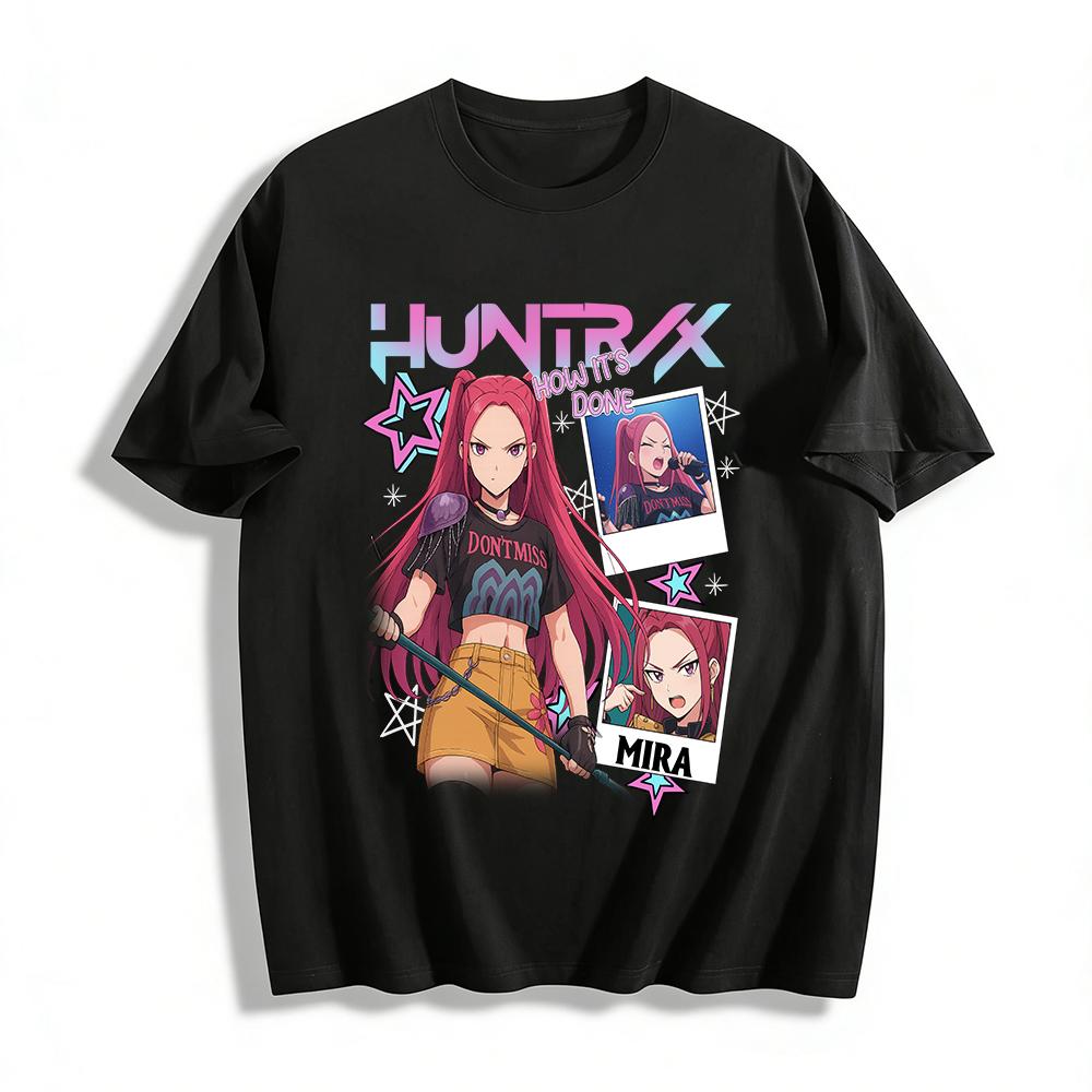 

HUNTRIX Theme Mira Print Crop Top Anime Rock Style Idol Graphic Tee for Trendy Girls Pure cotton T-shirt XXS