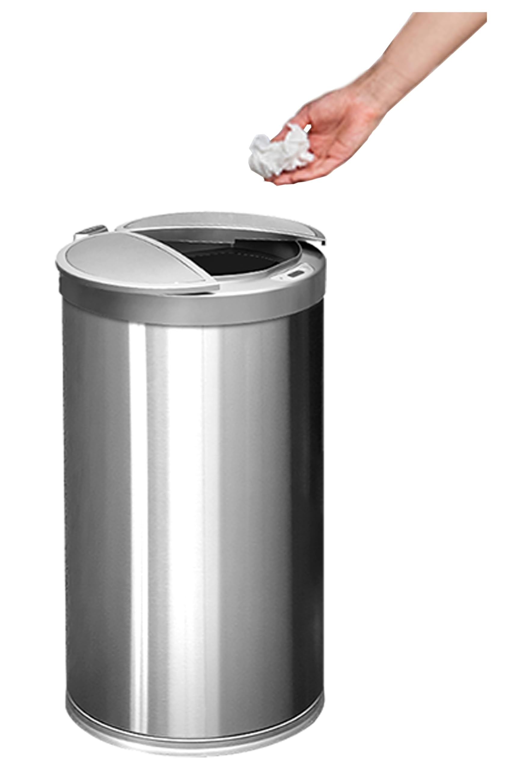 

ottostyle.jp Slim, Automatic Opening and Closing Trash Can with Sensor, Electric Motion Sensor, Side-Opening, Slide-Open, Stainless Steel, Round, Batt