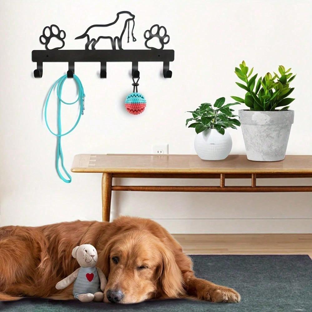 Metal Dog Claw Key Holder with 5 Hooks, Pet Silhouette Wall Mounted Rack for Entryway, Bedroom Hallway Organizer, Home Decor
