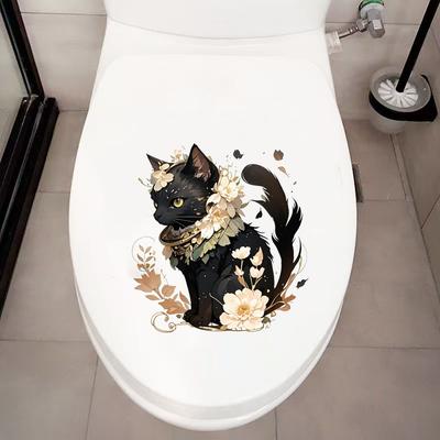 Selbstklebende Wasserdichte Schwarze Katze Toilettenaufkleber für Badezimmer Toilettensitz Kreative Wanddekoration